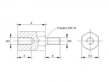 Zeichnung Abstandsbolzen M3x6