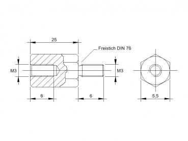 Zeichnung Abstandsbolzen M3x25