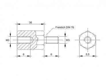 Zeichnung Abstandsbolzen M3x35