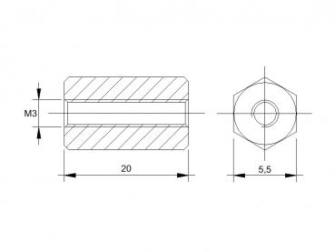 Maßblatt Abstandsbolzen M3x20mm II