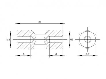 Maßblatt Abstandsbolzen M3x25mm II