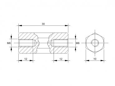 Maßblatt Abstandsbolzen M6x30mm II