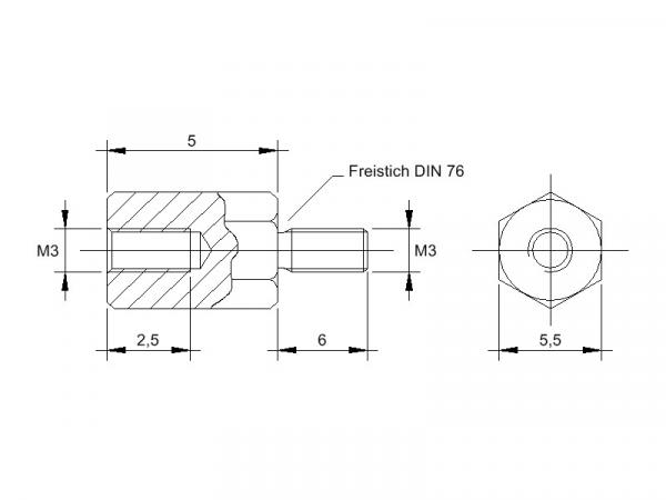 Zeichnung Abstandsbolzen M3x5