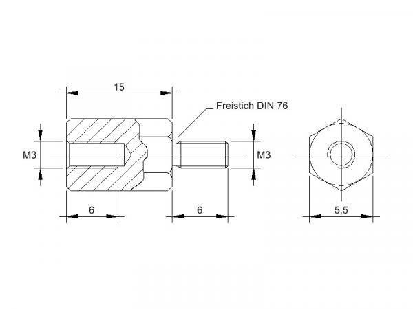 Zeichnung Abstandsbolzen M3x15