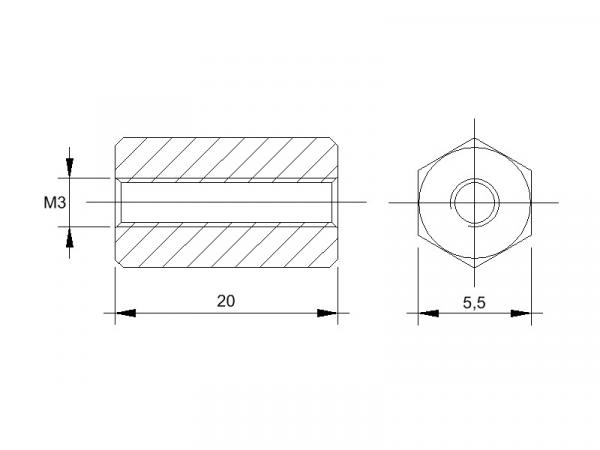 Maßblatt Abstandsbolzen M3x20mm II