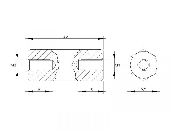 Maßblatt Abstandsbolzen M3x25mm II