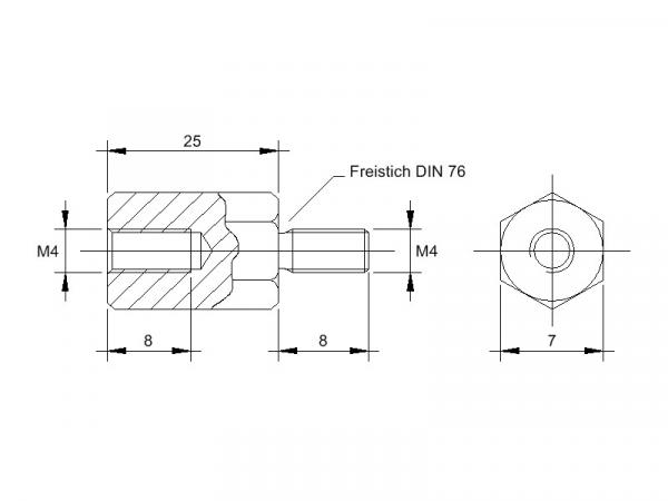 Zeichnung Abstandsbolzen M4x25