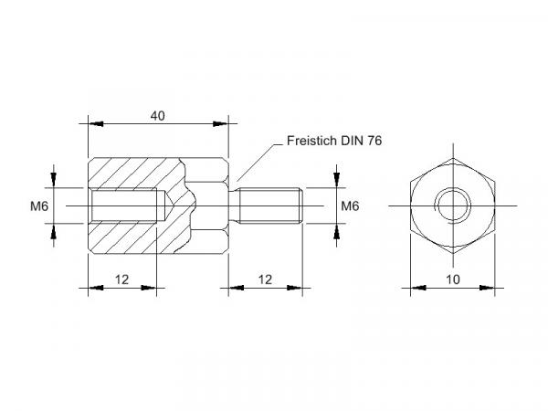 Zeichnung Abstandsbolzen M6x35