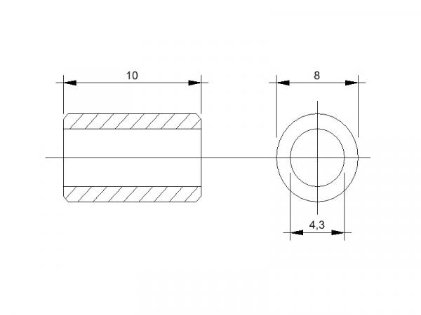Maßblatt Abstandsrollen aus Messing für M4-Schrauben 10mm